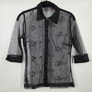 Vintage Evolution SZ S Black Sheer Mesh Beaded Rave Whimsy Goth Y2K 90s